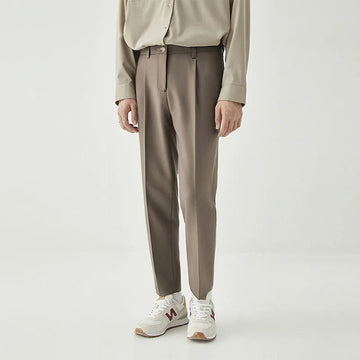 Riolio Men Light Luxury Naples Slim-fit Dress Pants Fashion Casual Solid Color British Retro Premium Elegant Popular Leisure Suit Pants